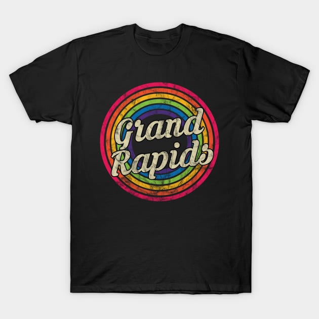 Grand Rapids - Retro Rainbow Faded-Style T-Shirt by MaydenArt